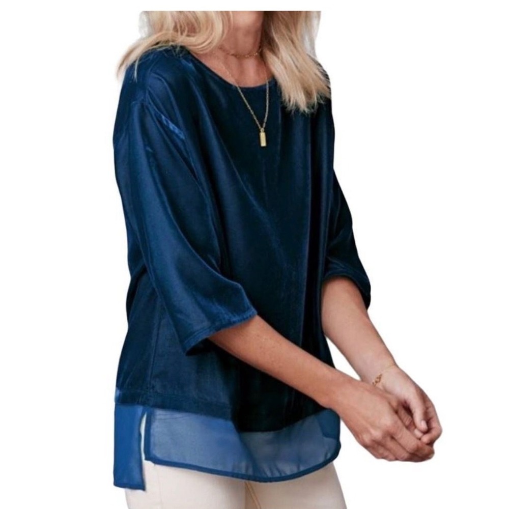 Soft Surroundings Velvet Tunis Blue Excellent Layered Hem